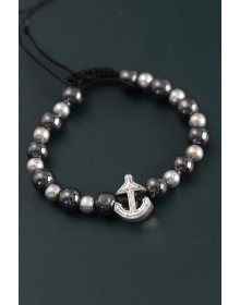 Doğal Taş Çapa Model Gümüş Ve Füme Renk Asansörlü Erkek Bileklik