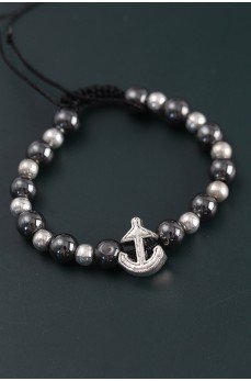 Doğal Taş Çapa Model Gümüş Ve Füme Renk Asansörlü Erkek Bileklik