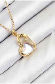 316L Çelik Zirkon Taşlı Kalp Model Gold Renk Kadın Kolye