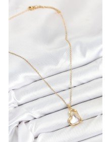 316L Çelik Zirkon Taşlı Kalp Model Gold Renk Kadın Kolye