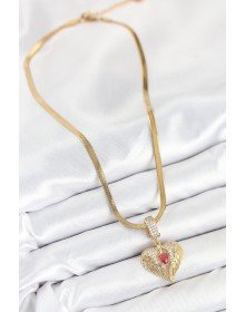 316L Çelik Zirkon Taşlı Kanatlı Kalp Model Gold Renk Kadın Kolye