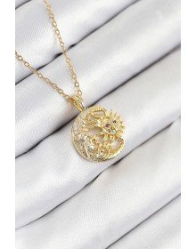 316L Çelik Zirkon Taşlı Ay Ve Güneş Model Gold Renk Kadın Kolye