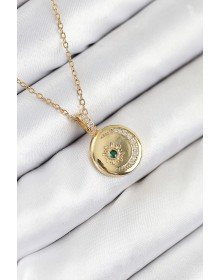 316L Çelik Zirkon Taşlı Ay Ve Güneş Model Gold Renk Kadın Kolye