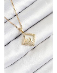 316L Çelik Zirkon Taşlı Yıldız Model Gold Renk Kadın Kolye