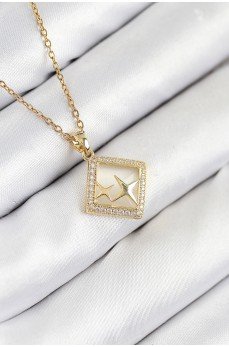 316L Çelik Zirkon Taşlı Yıldız Model Gold Renk Kadın Kolye
