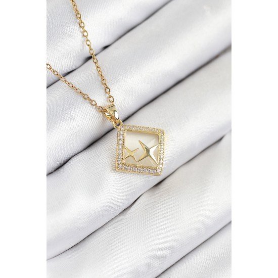 316L Çelik Zirkon Taşlı Yıldız Model Gold Renk Kadın Kolye