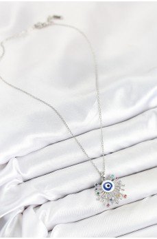 316L Çelik Zirkon Taşlı Nazar Model Gümüş Renk Kadın Kolye 316L Çelik Zirkon Taşlı Nazar Model Gümüş Renk Kadın Kolye