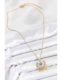 316L Çelik Zirkon Taşlı Nazar Model Gold Renk Kadın Kolye