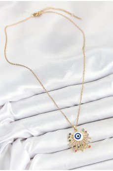 316L Çelik Zirkon Taşlı Nazar Model Gold Renk Kadın Kolye 316L Çelik Zirkon Taşlı Nazar Model Gold Renk Kadın Kolye