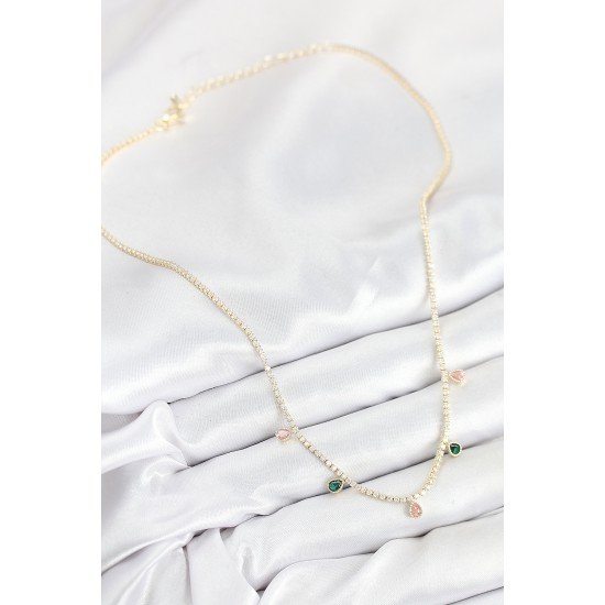 Pirinç Zirkon Taşlı Su Yolu Damla Model Gold Renk Kadın Kolye Pirinç Zirkon Taşlı Su Yolu Damla Model Gold Renk Kadın Kolye