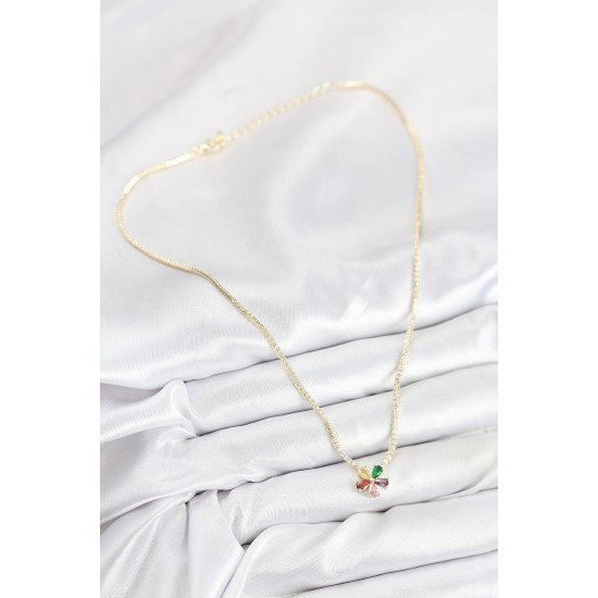 Pirinç Zirkon Taşlı Su Yolu Asorti Çiçek Model Gold Renk Kadın Kolye Pirinç Zirkon Taşlı Su Yolu Asorti Çiçek Model Gold Renk Kadın Kolye