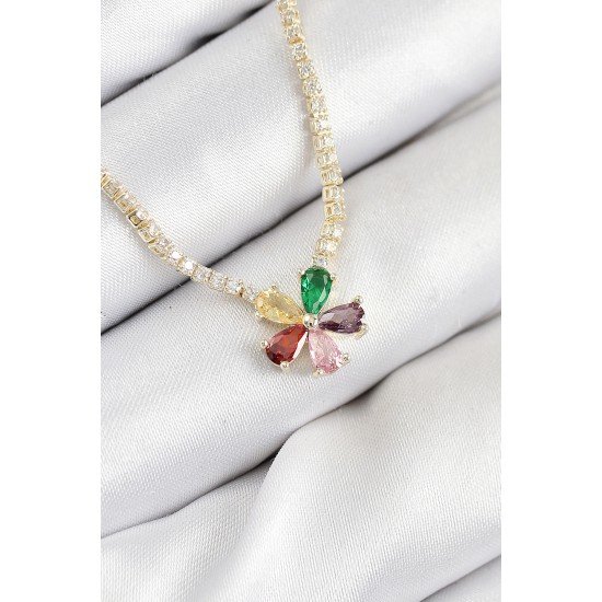 Pirinç Zirkon Taşlı Su Yolu Asorti Çiçek Model Gold Renk Kadın Kolye Pirinç Zirkon Taşlı Su Yolu Asorti Çiçek Model Gold Renk Kadın Kolye