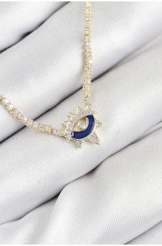 Pirinç Zirkon Taşlı Su Yolu Göz Model Gold Renk Kadın Kolye