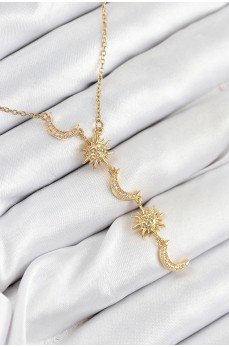 316L Çelik Zirkon Taşlı Güneş Ve Ay Model Gold Renk Kadın Kolye