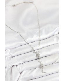 316L Çelik Zirkon Taşlı Güneş Ve Ay Model Gümüş Renk Kadın Kolye