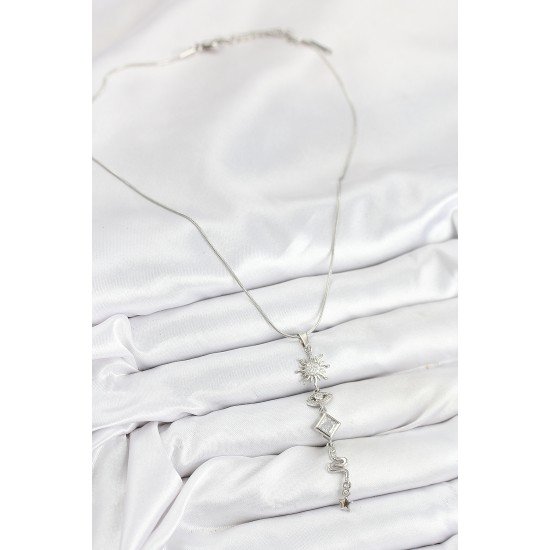 316L Çelik Zirkon Taşlı Güneş Ve Ay Enerji Model Gümüş Renk Kadın Kolye