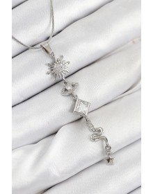 316L Çelik Zirkon Taşlı Güneş Ve Ay Enerji Model Gümüş Renk Kadın Kolye