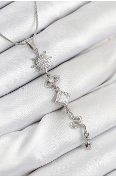 316L Çelik Zirkon Taşlı Güneş Ve Ay Enerji Model Gümüş Renk Kadın Kolye