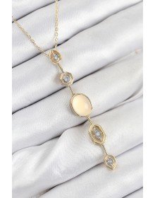 Pirinç Zincir Sarı Gold Renk Zirkon Taşlı Y Kolye