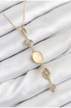 Pirinç Zincir Sarı Gold Renk Zirkon Taşlı Y Kolye