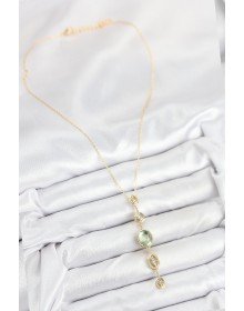 Pirinç Zincir Yeşil Gold Renk Zirkon Taşlı Y Kolye