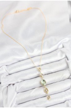 Pirinç Zincir Yeşil Gold Renk Zirkon Taşlı Y Kolye