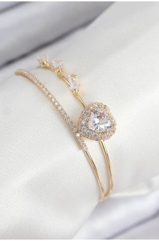 Pirinç Zirkon Taşlı Kalp Model Gold Renk Kadın Bileklik