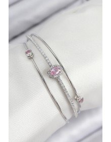 Pirinç Zirkon Taşlı Baget Model Gümüş Renk Kadın Bileklik
