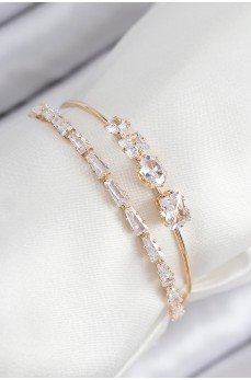 Pirinç Zirkon Taşlı Su Yolu Model Gold Renk Kadın Bileklik