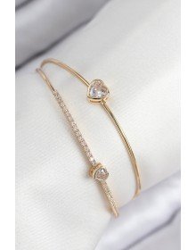 Pirinç Zirkon Taşlı Kalp Model Gold Renk Kadın Bileklik