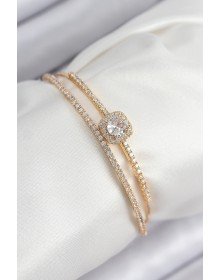 Pirinç Zirkon Taşlı Baget Model Gold Renk Kadın Bileklik