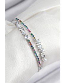 Pirinç Zirkon Taşlı İnci Model Gümüş Renk Kadın Bileklik