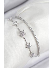 Pirinç Zirkon Taşlı Yıldız Model Gümüş Renk Kadın Bileklik