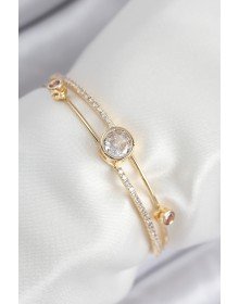 Pirinç Zirkon Taşlı Pırlanta Model Gold Renk Kadın Bileklik