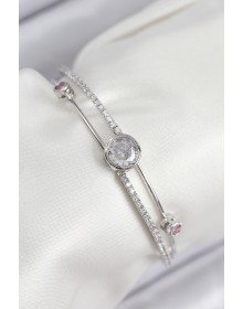 Pirinç Zirkon Taşlı Pırlanta Model Gümüş Renk Kadın Bileklik