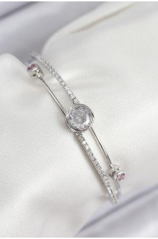 Pirinç Zirkon Taşlı Pırlanta Model Gümüş Renk Kadın Bileklik