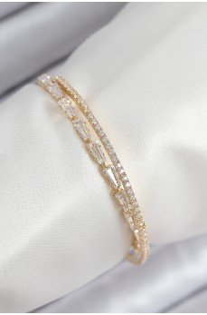 Pirinç Zirkon Taşlı Su Yolu Model Gold Renk Kadın Bileklik