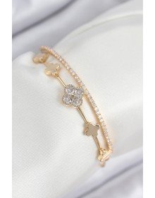 Pirinç Zirkon Taşlı Yonca Model Gold Renk Kadın Bileklik