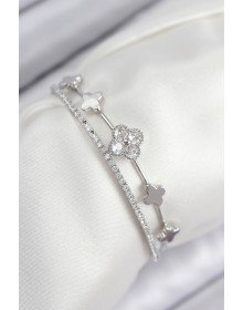 Pirinç Zirkon Taşlı Yonca Model Gümüş Renk Kadın Bileklik