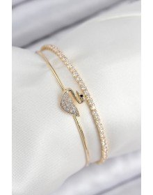 Pirinç Zirkon Taşlı Kuğu Model Gold Renk Kadın Bileklik
