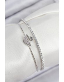 Pirinç Zirkon Taşlı Kuğu Model Gümüş Renk Kadın Bileklik