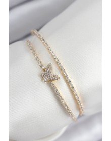 Pirinç Zirkon Taşlı Kelebek Model Gold Renk Kadın Bileklik