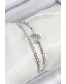 Pirinç Zirkon Taşlı Kelebek Model Gümüş Renk Kadın Bileklik