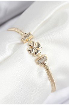 Pirinç Zirkon Taşlı Yonca Model Gold Renk Kadın Bileklik