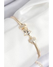 Pirinç Zirkon Taşlı Yıldız Model Gold Renk Kadın Bileklik