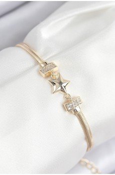 Pirinç Zirkon Taşlı Yıldız Model Gold Renk Kadın Bileklik