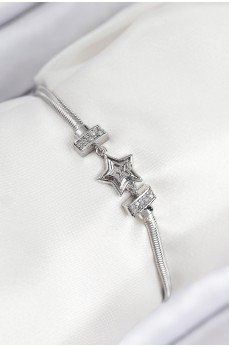 Pirinç Zirkon Taşlı Yıldız Model Gümüş Renk Kadın Bileklik