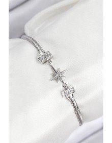 Pirinç Zirkon Taşlı Kutup Yıldızı Model Gümüş Renk Kadın Bileklik