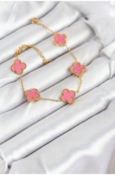 316L Çelik Gold Zincir Pembe Yonca Renk Bileklik 316L Çelik Gold Zincir Pembe Yonca Renk Bileklik