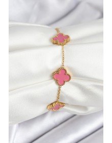 316L Çelik Gold Zincir Pembe Yonca Renk Bileklik